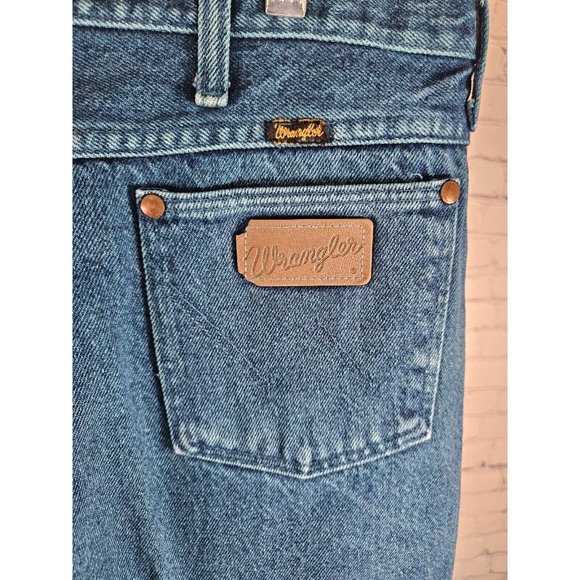VTG Wrangler Made In USA Blue Green Hand Dyed Straight Leg Jeans Size 36 X 32 - Picture 6 of 11